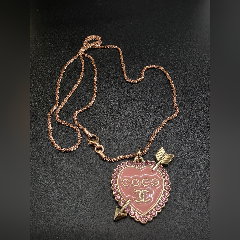 Rose Gold COCO CHANEL Heart Pendant Necklace – Rose Gold over s925